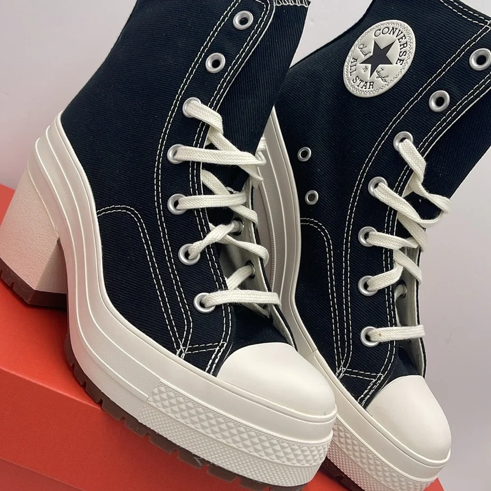 Converse WMNS CHUCK 70 DE LUXE HEEL HI BLACK/EGRET/EGRET A05347C Platform Snkrs - Picture 6 of 16